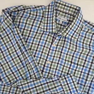 Peter Millar Mens Plaid Button Down Shirt Long Sleeve XXL Blue Green White Black